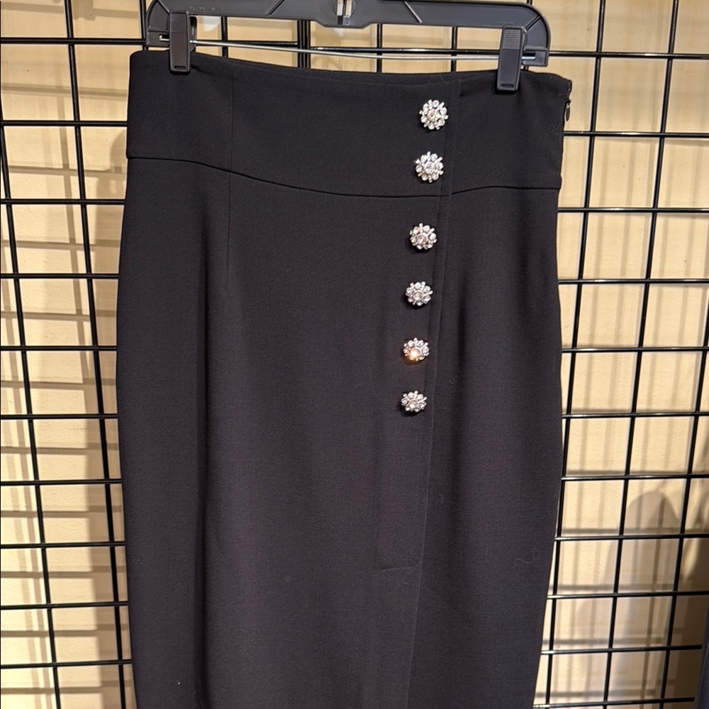 Worth Black Embellished Pencil Skirt Midi Length